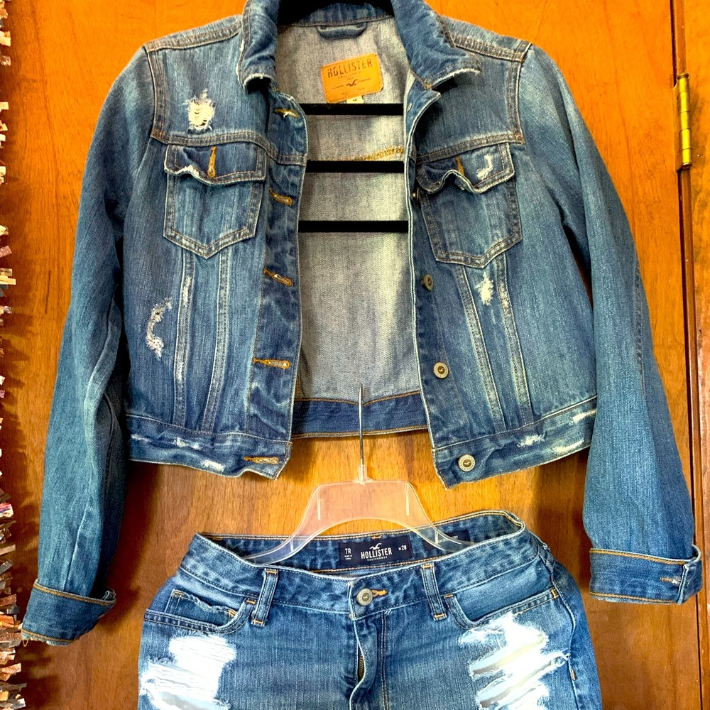 Hollister Cute Jean Jacket & Skirt Outfit! Size M/Skirt size 7R